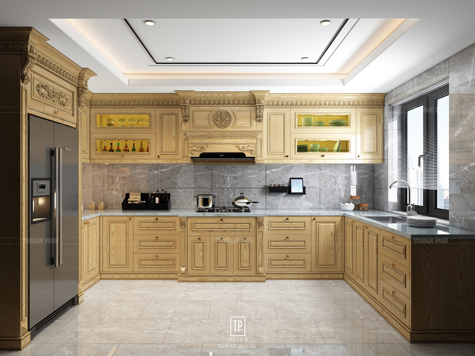 Tủ bếp gỗ tần bì TB18 - Góc nhìn 1