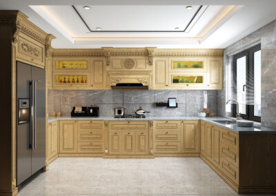 Thiế kế thi công tủ bếp gỗ tần bì (gỗ ash / sồi Nga) chữ U