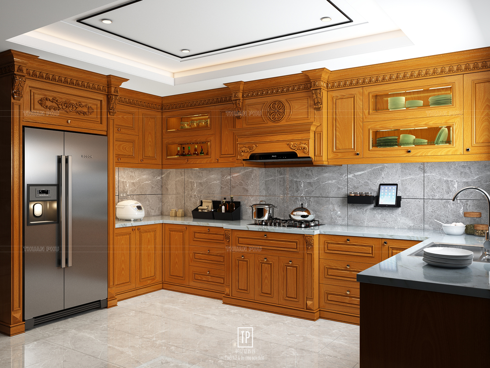 Tủ bếp gỗ gõ đỏ TB17 - Góc nhìn 2