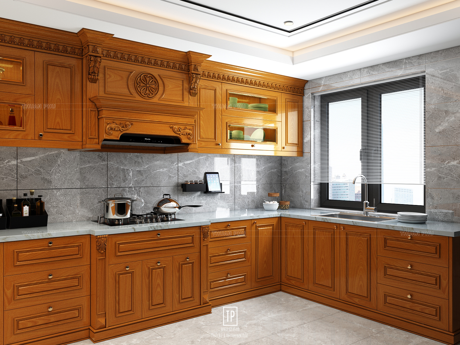 Tủ bếp gỗ gõ đỏ TB17 - Góc nhìn 3