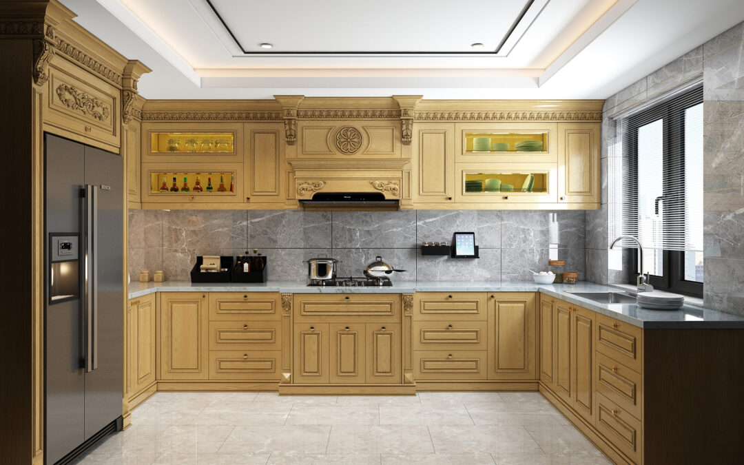 Thiết kế – thi công hoàn thiện tủ bếp gỗ sồi (Oak) hình chữ U