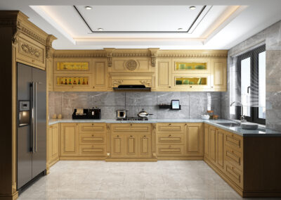 Thiết kế – thi công hoàn thiện tủ bếp gỗ sồi (Oak) hình chữ U