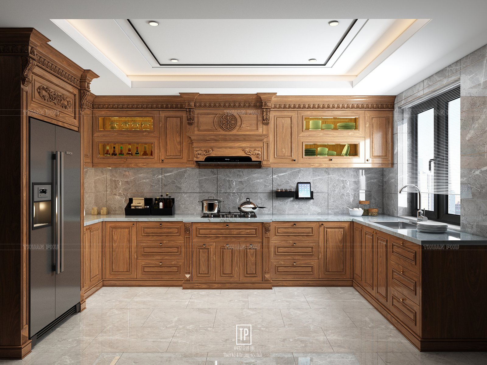 Tủ bếp gỗ óc chó (walnut) TB17 - Góc nhìn 1