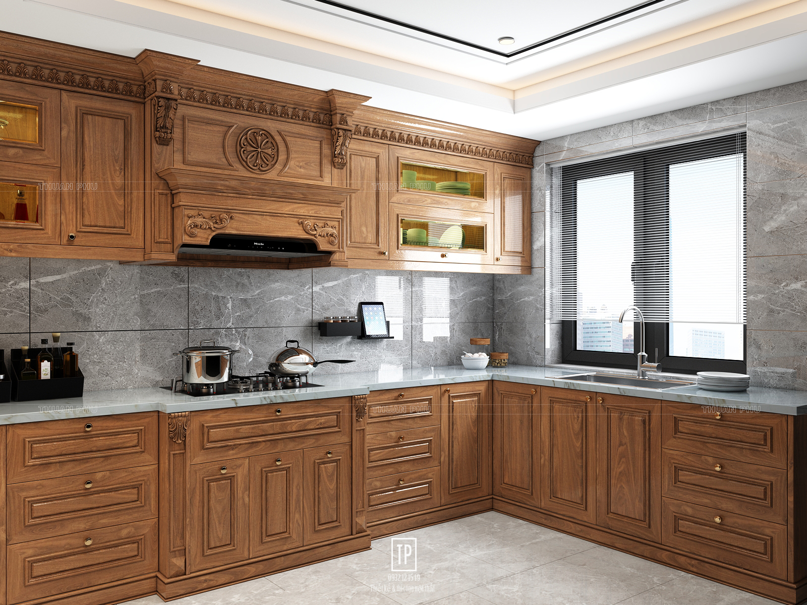 Tủ bếp gỗ óc chó (walnut) TB17 - Góc nhìn 2