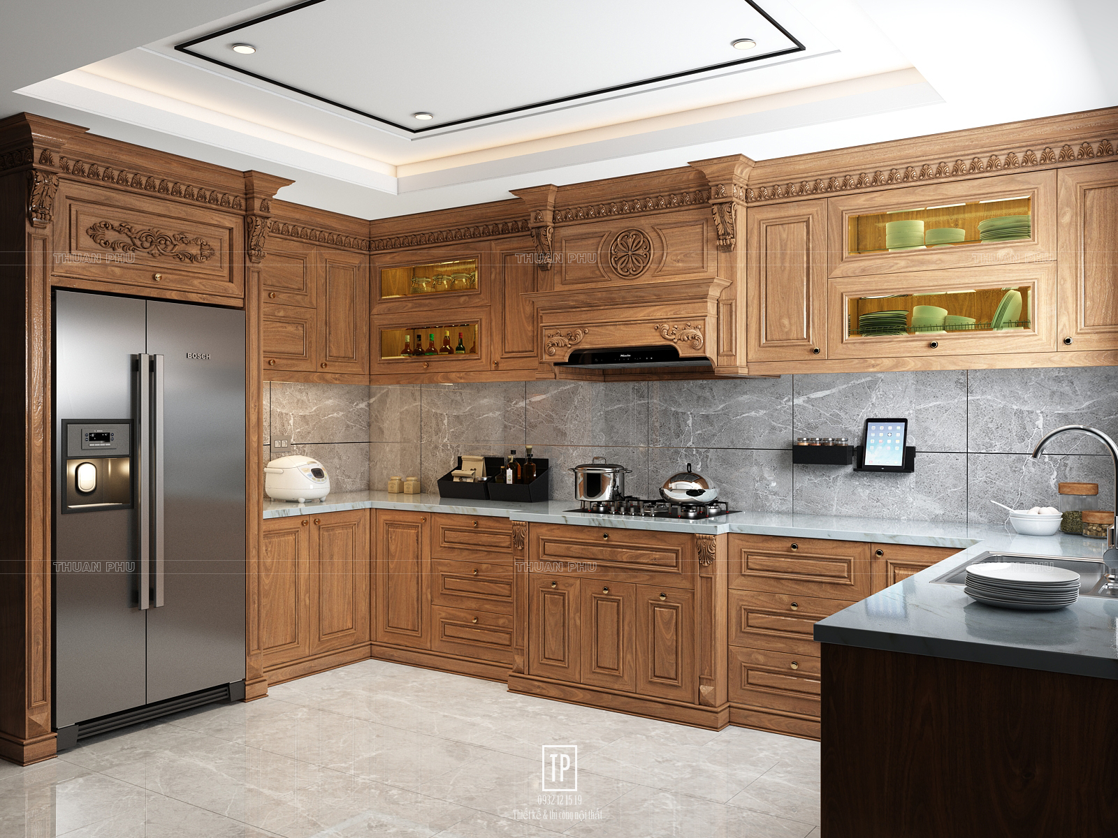 Tủ bếp gỗ óc chó (walnut) TB17 - Góc nhìn 3