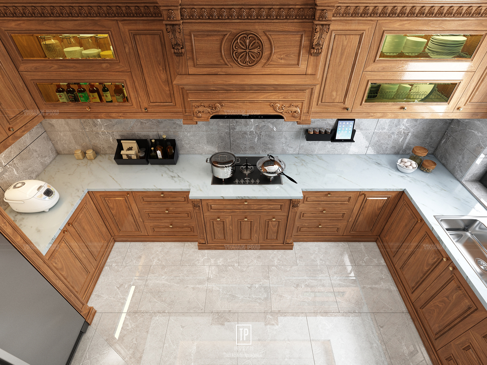 Tủ bếp gỗ óc chó (walnut) TB17 - Góc nhìn 4