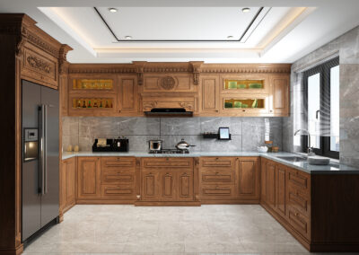 Thiết kế thi công tủ bếp gỗ óc chó (walnut) hình chữ U