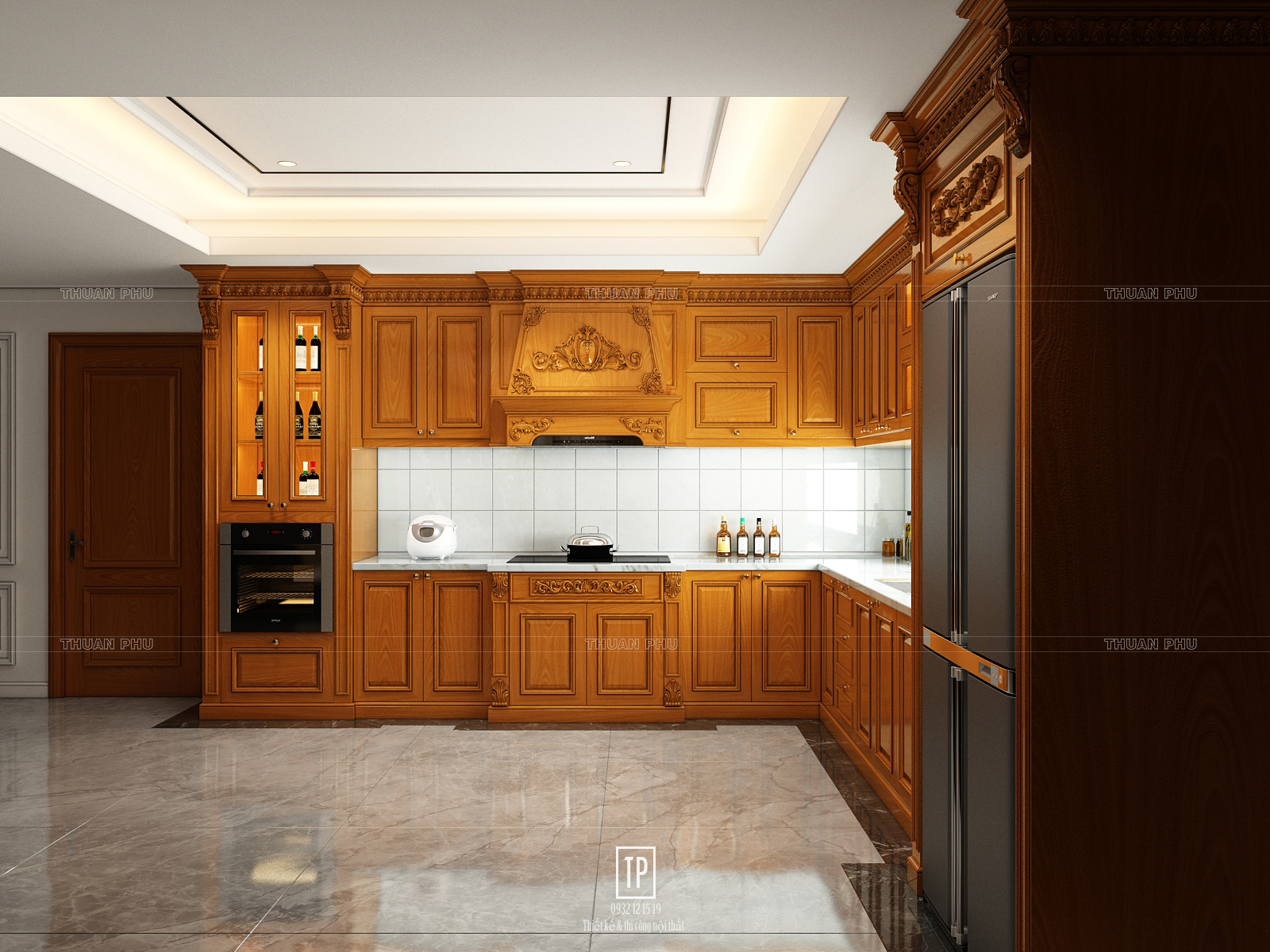 Tủ bếp gỗ gõ đỏ tự nhiên TB18 - Góc nhìn 1