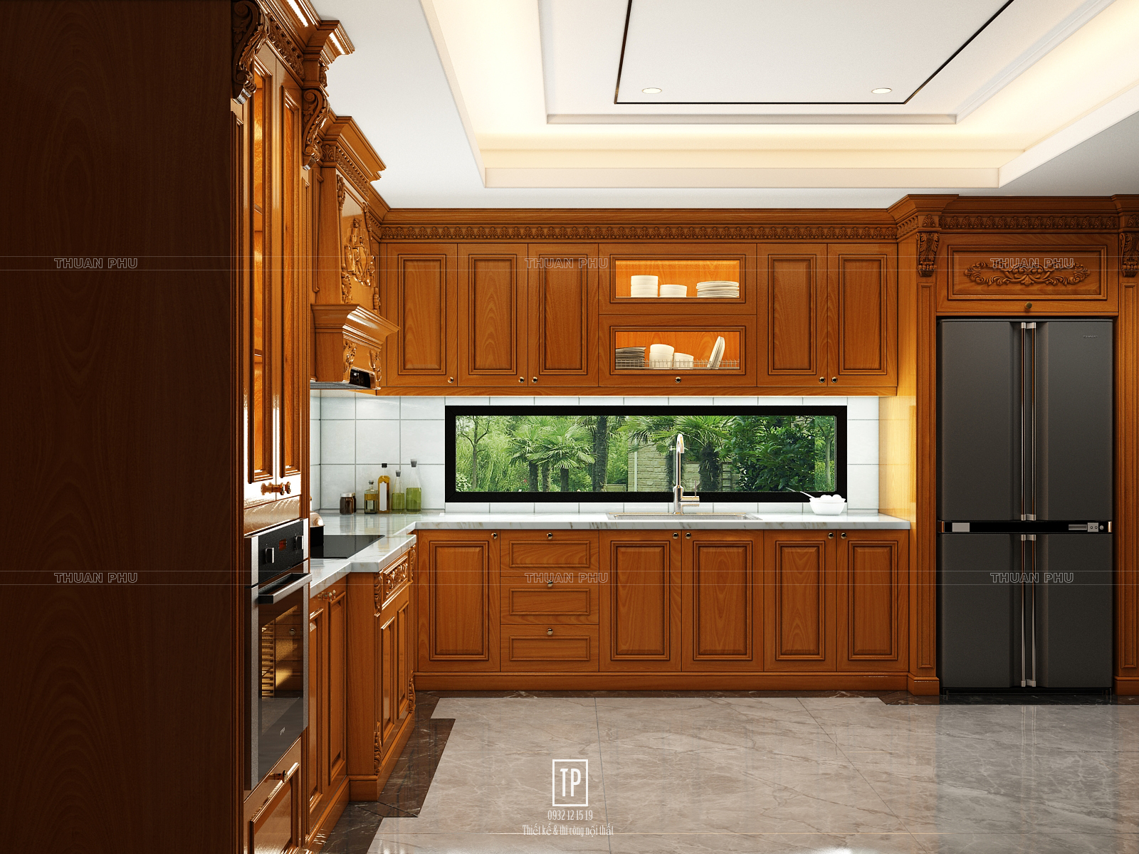 Tủ bếp gỗ gõ đỏ tự nhiên TB18 - Góc nhìn 2