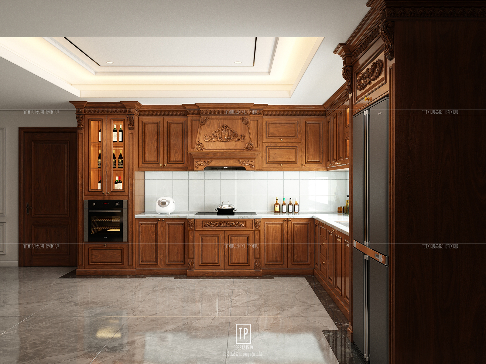 Tủ bếp gỗ óc chó (walnut) TB18 - Góc nhìn 1
