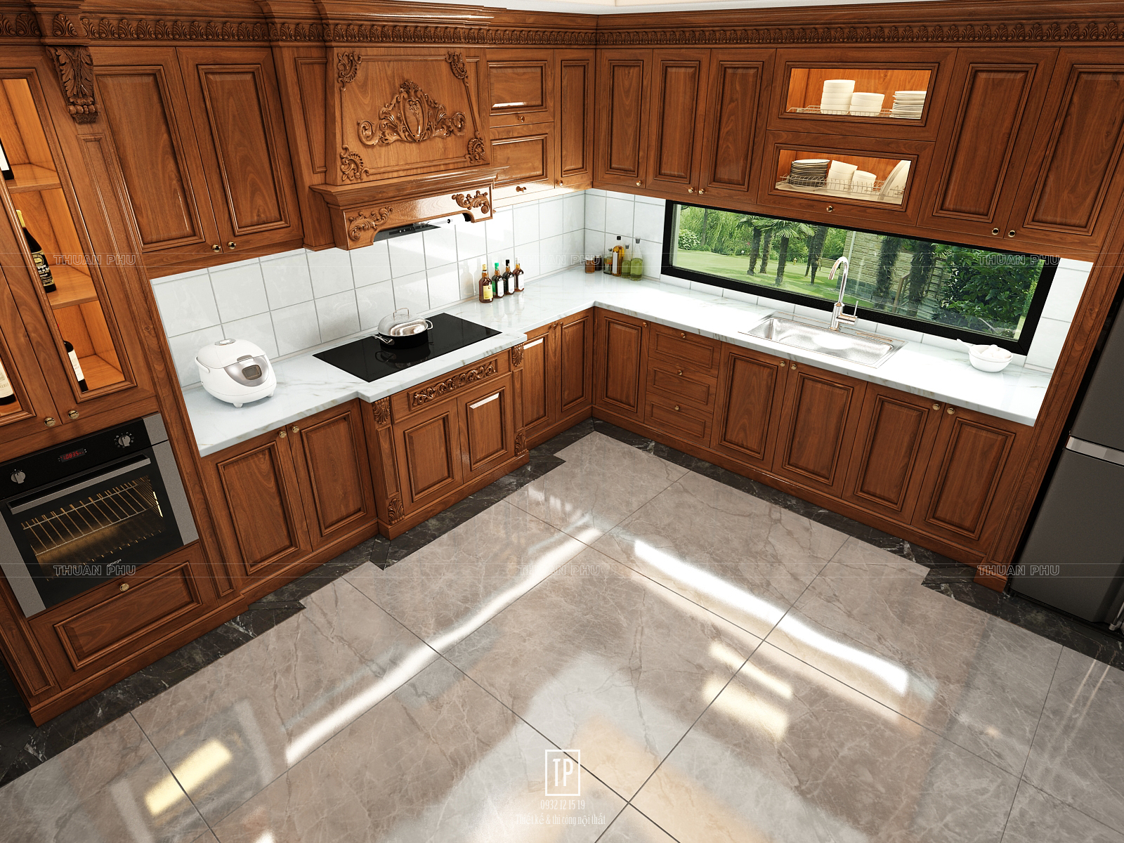 Tủ bếp gỗ óc chó (walnut) TB18 - Góc nhìn 3