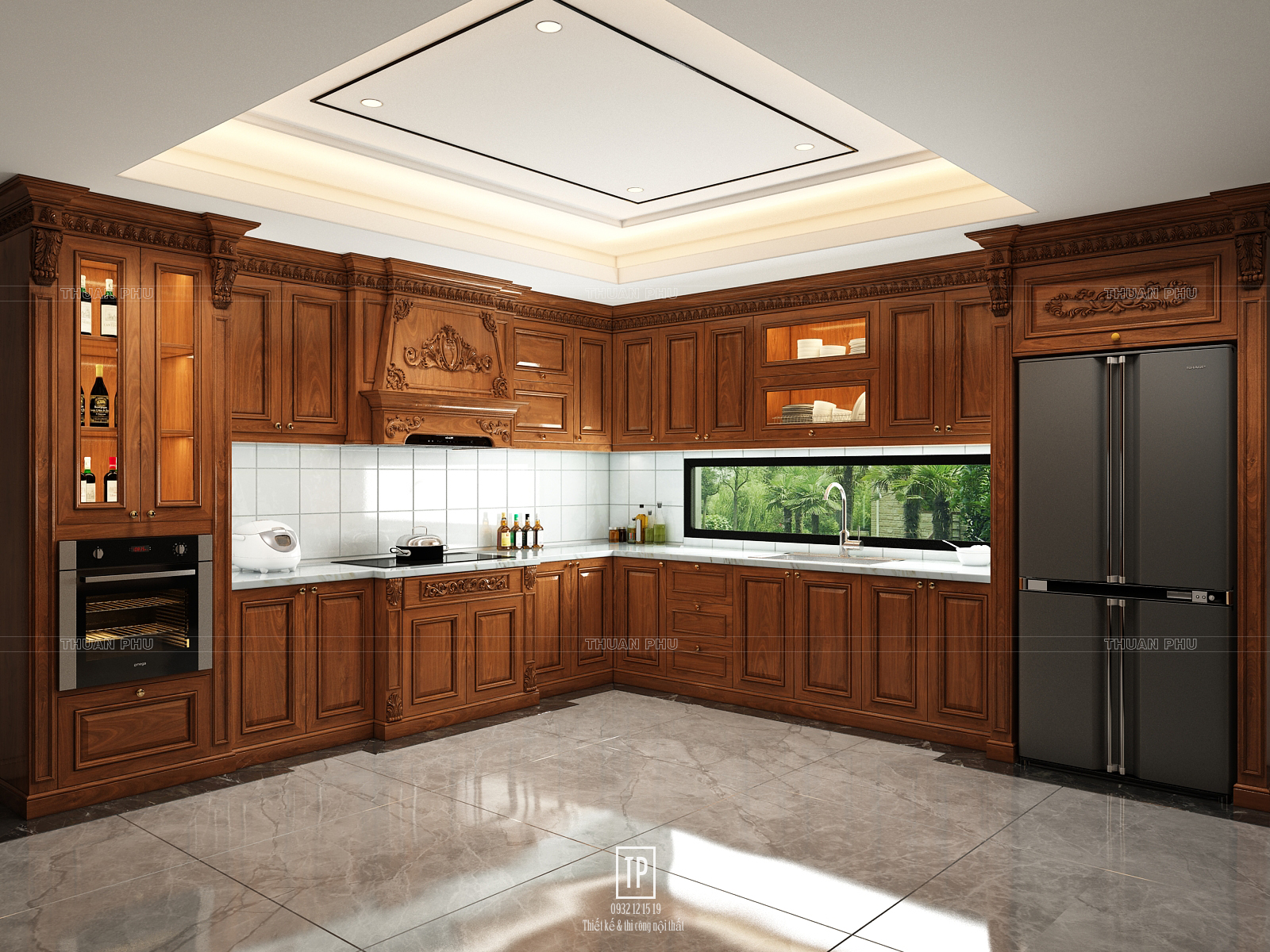 Tủ bếp gỗ óc chó (walnut) TB18 - Góc nhìn 4