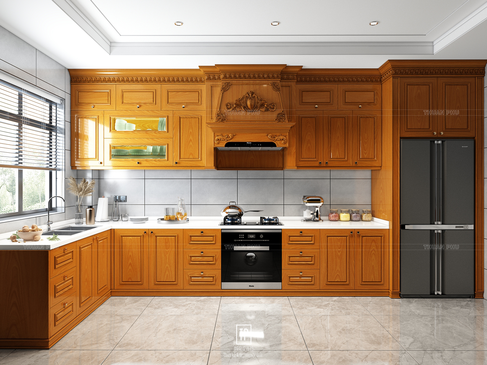 Tủ bếp gỗ gõ đỏ TB19 - Góc nhìn 1