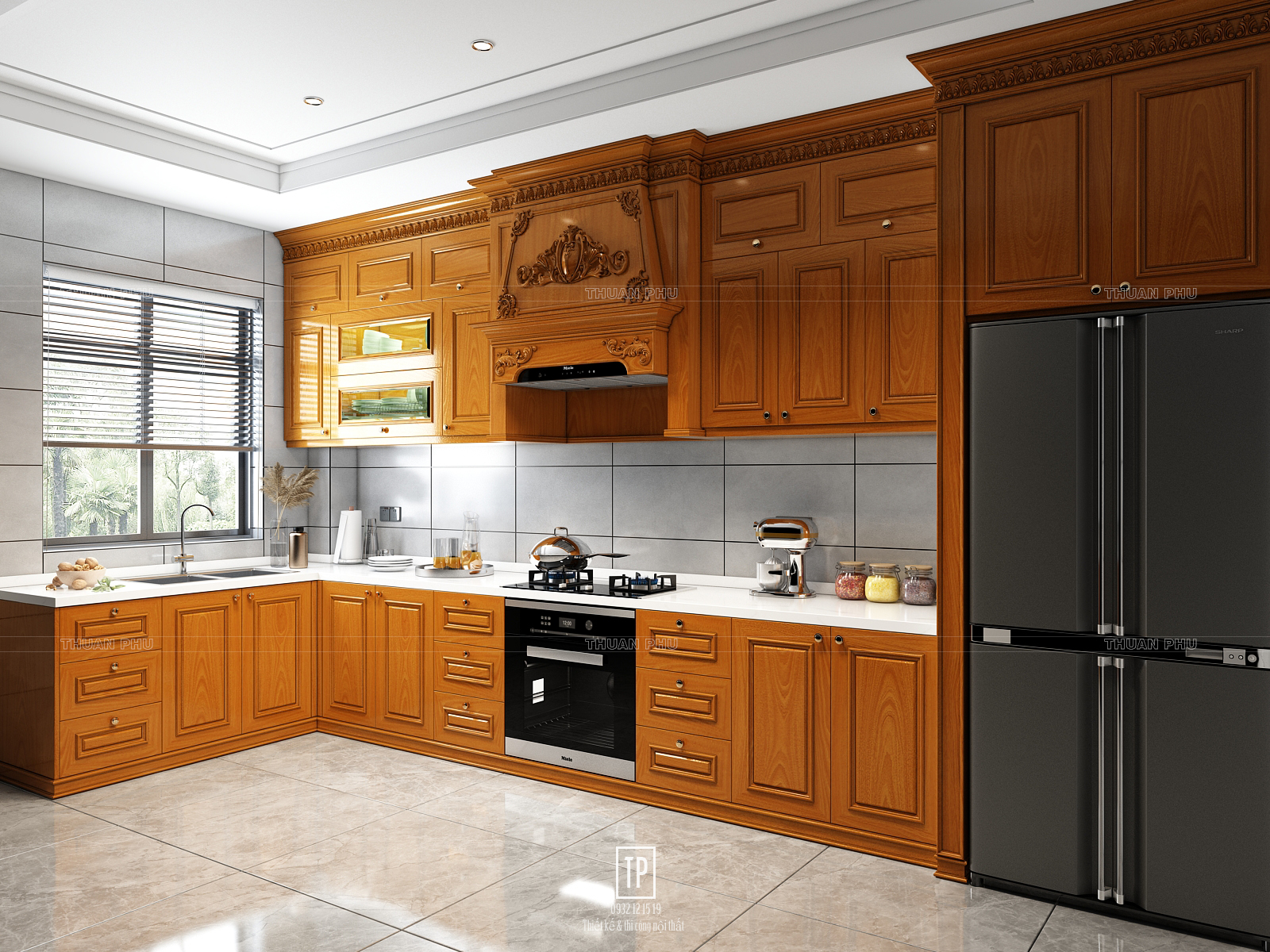 Tủ bếp gỗ gõ đỏ TB19 - Góc nhìn 2