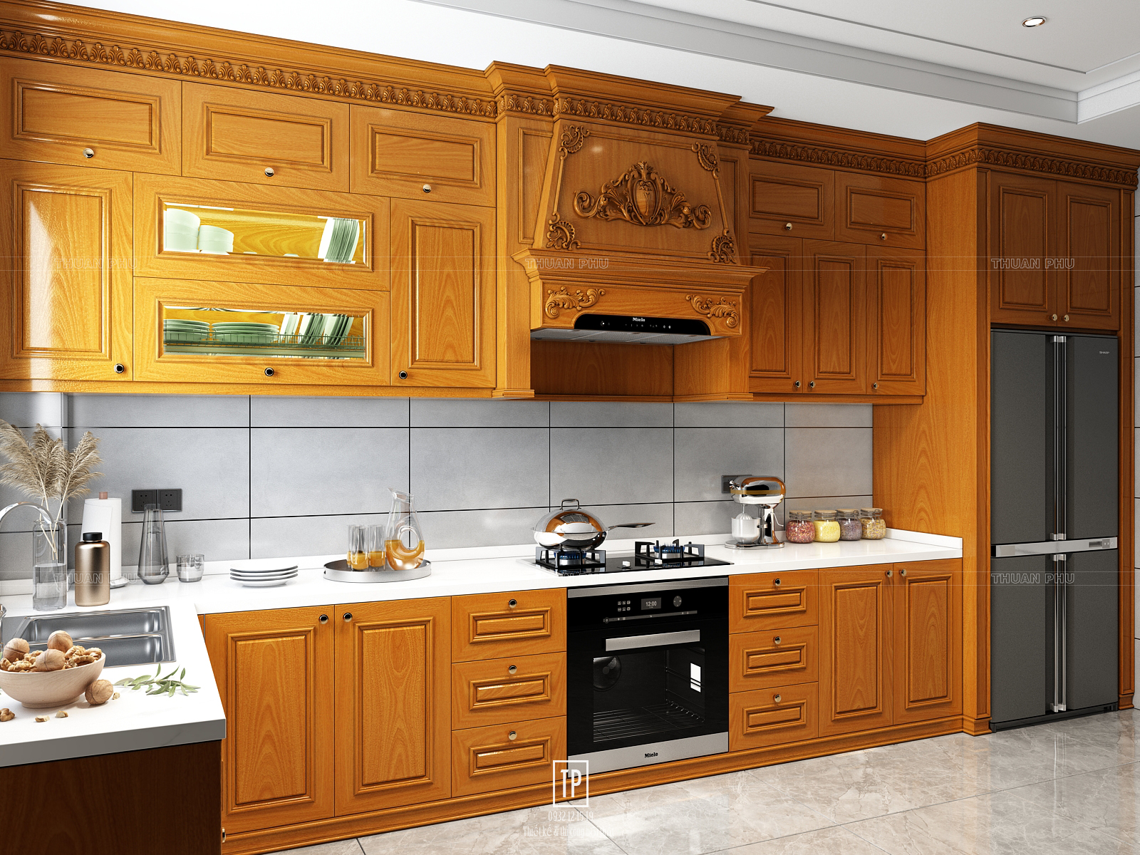 Tủ bếp gỗ gõ đỏ TB19 - Góc nhìn 3