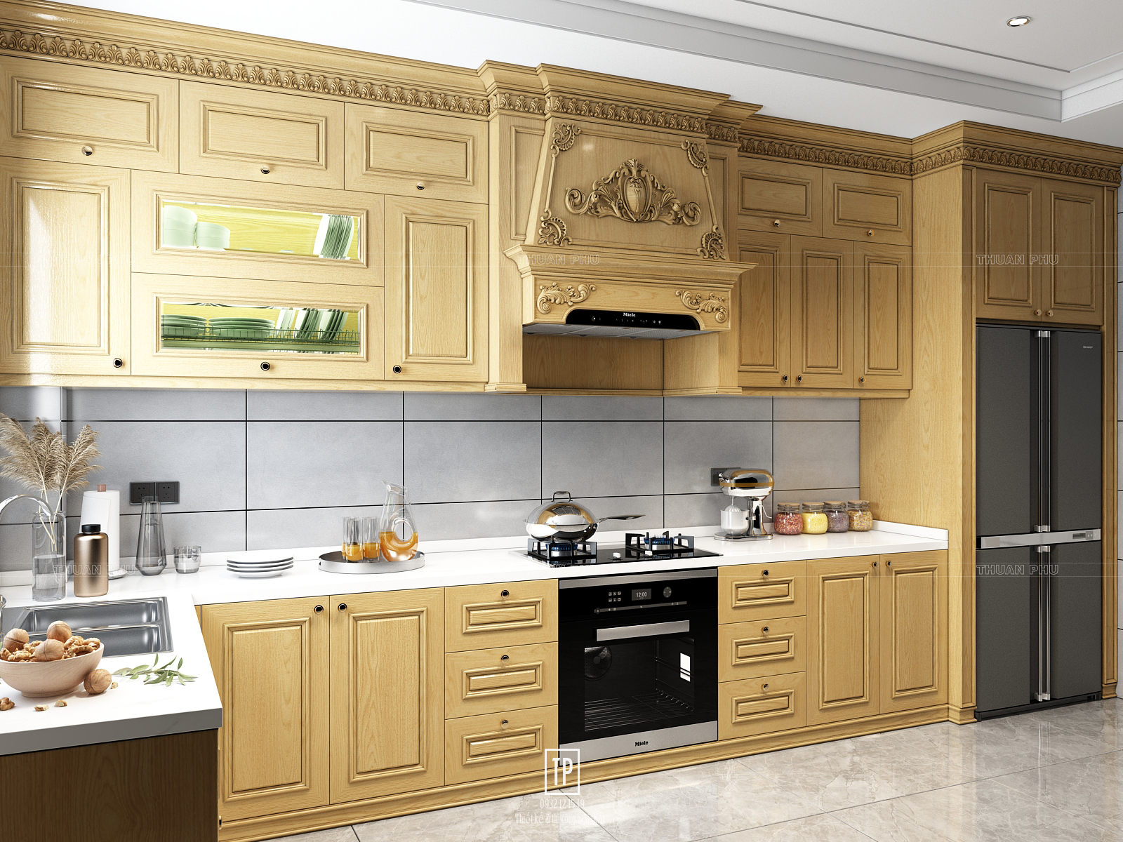 Tủ bếp gỗ tần bì (ASH) TB19 - Góc nhìn 3
