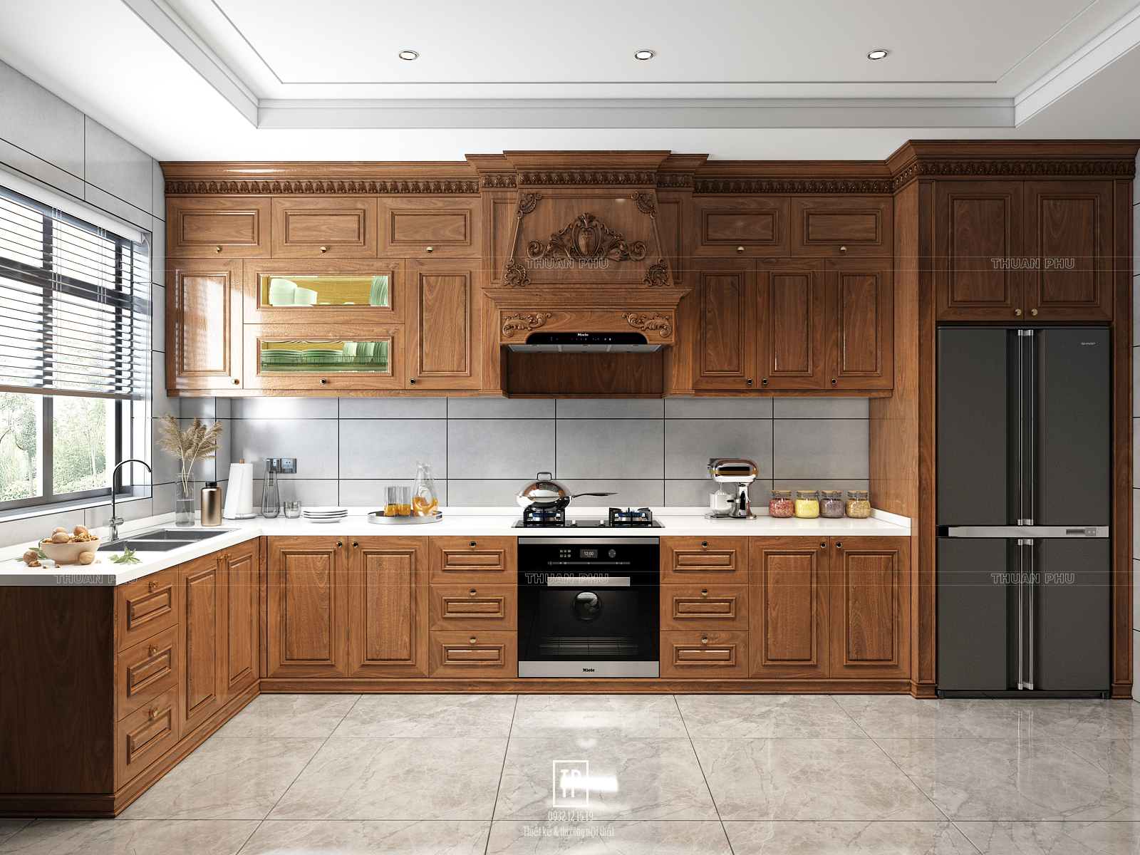 Tủ bếp gỗ óc chó (walnut) TB19 - Góc nhìn 1