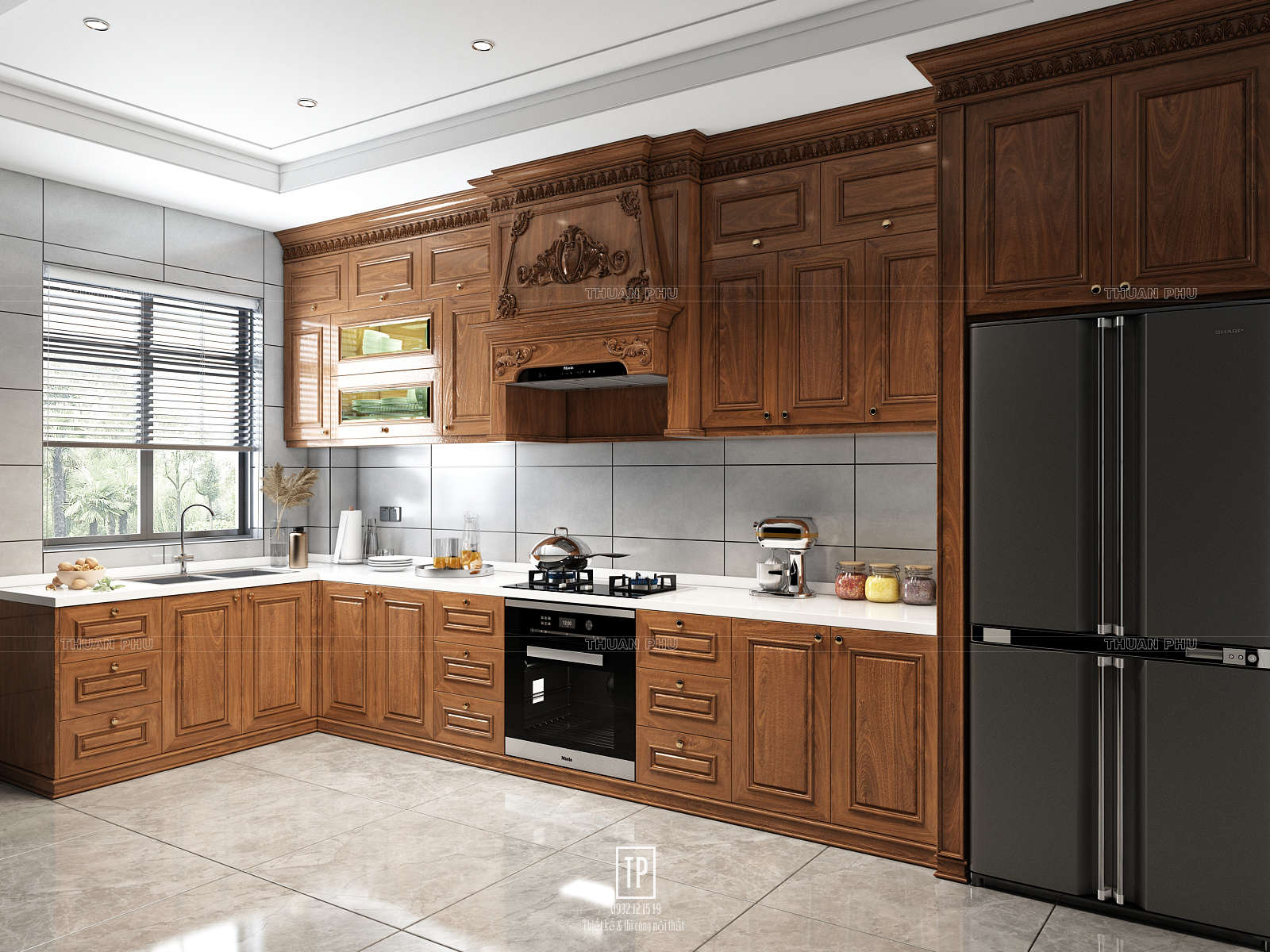 Tủ bếp gỗ óc chó (walnut) TB19 - Góc nhìn 2