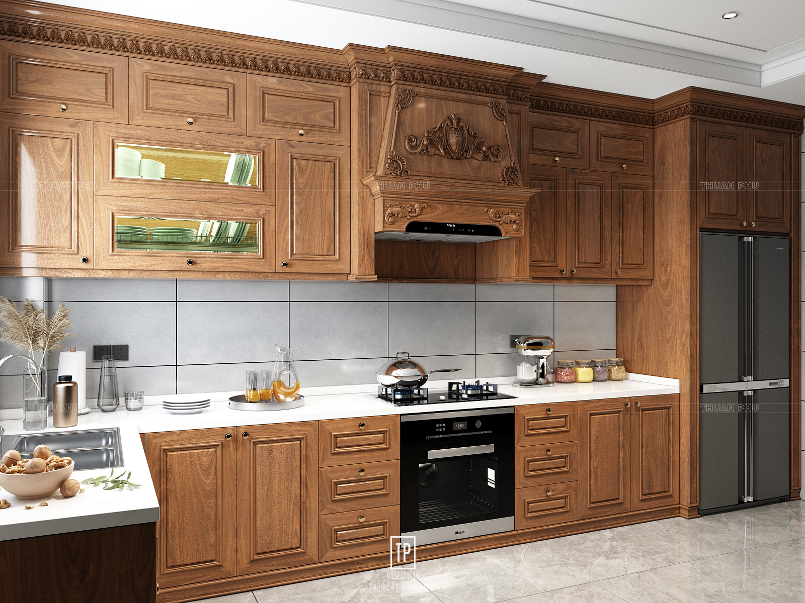 Tủ bếp gỗ óc chó (walnut) TB19 - Góc nhìn 3