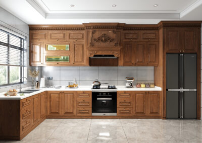 Thiết kế thi công tủ bếp gỗ óc chó (Walnut) chữ L