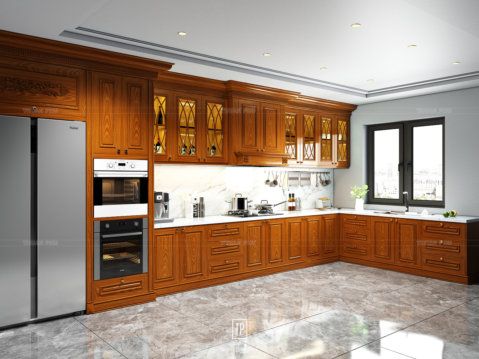 Tủ bếp gỗ gõ đỏ Nam Phi TB20 - Góc nhìn 2