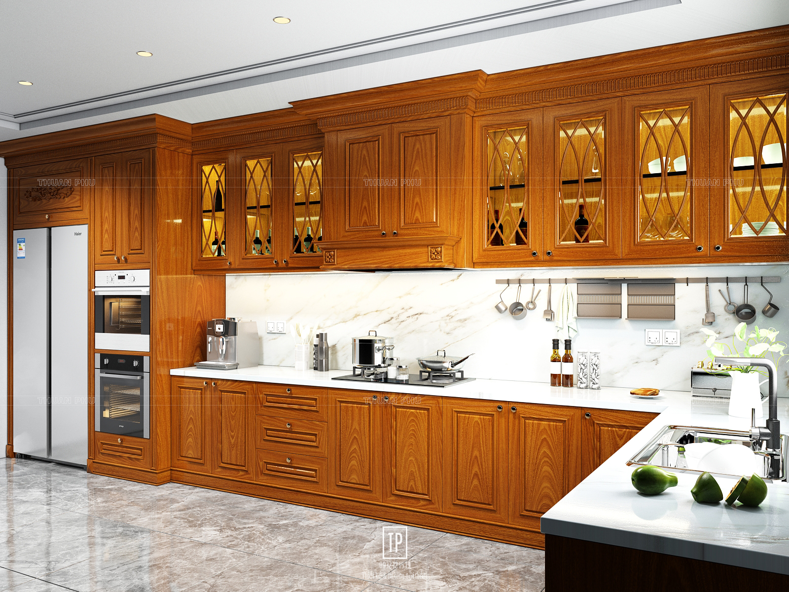 Tủ bếp gỗ gõ đỏ Nam Phi TB20 - Góc nhìn 3