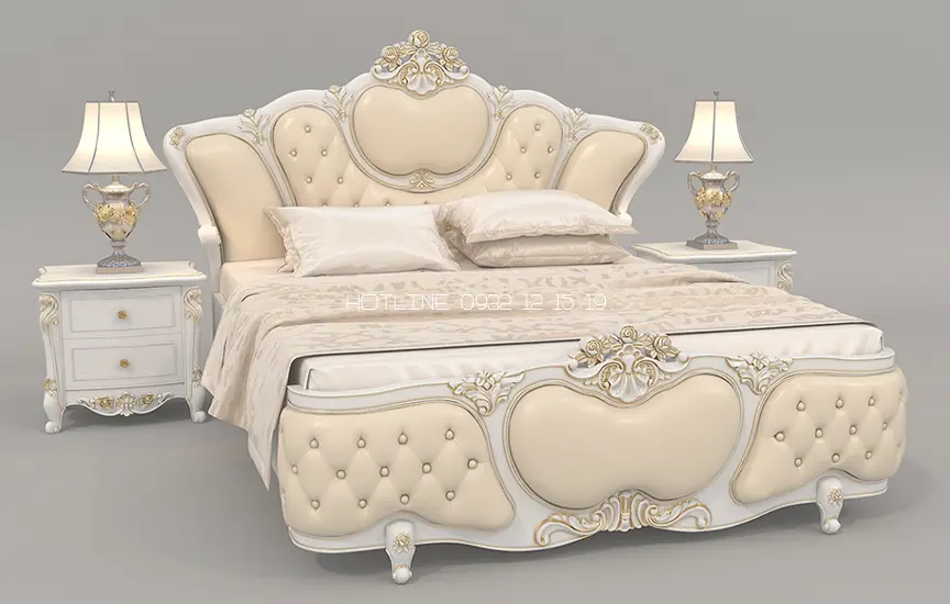 Giường ngủ tân cổ điển sơn màu trắng
