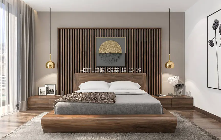 Mẫu giường ngủ gỗ óc chó hiện đại có thiết kế đẹp