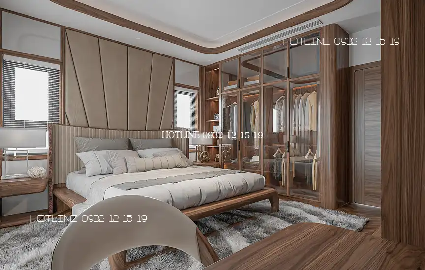 Nội thất phòng ngủ bằng gỗ óc chó phong cách hiện đại