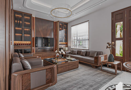 Sofa gỗ óc chó mẫu SFW1