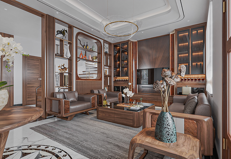 Sofa gỗ óc chó mã SFW1 (Góc nhìn)