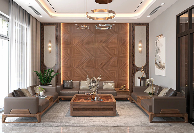 Sofa gỗ óc chó mẫu SFW2