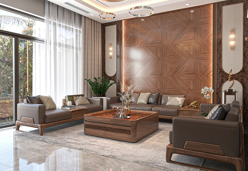 Sofa gỗ óc chó SFW2 - góc nhìn 2