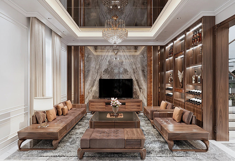 Sofa gỗ óc chó mẫu SFW3 - Góc nhìn 2