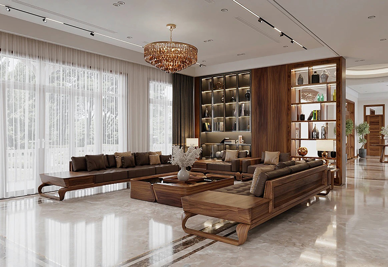 Sofa gỗ óc chó mẫu SFW5 - Góc nhìn 2