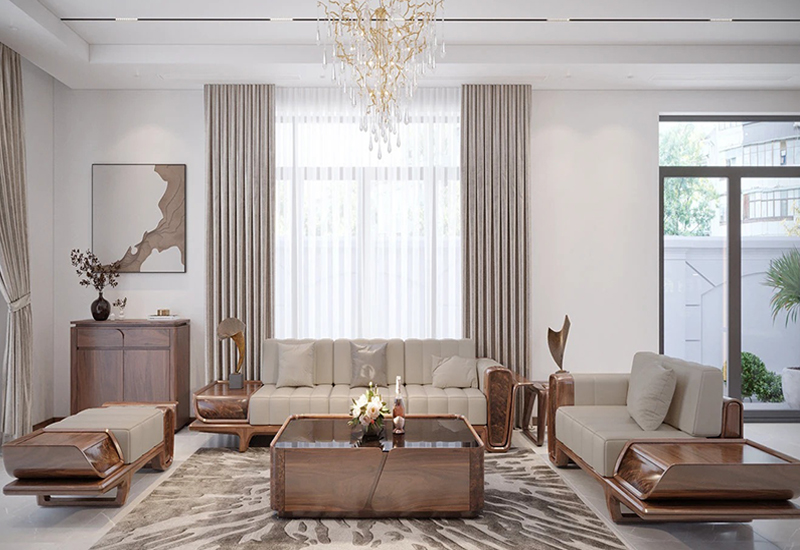 Sofa gỗ óc chó mẫu SFW7 - Góc nhìn 1