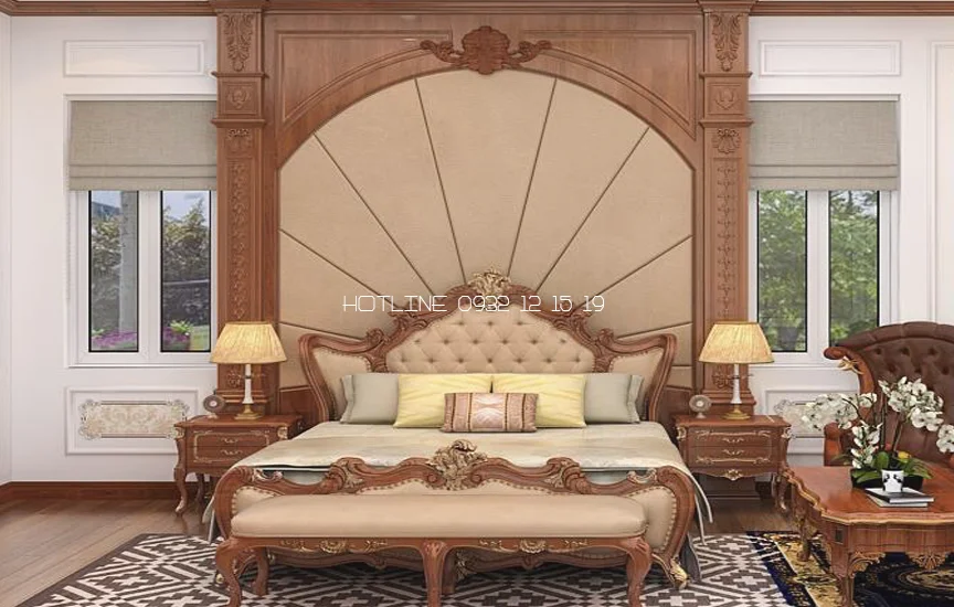 Mẫu thiết kế giường ngủ bọc nệm cho phòng master phong cách tân cổ điển