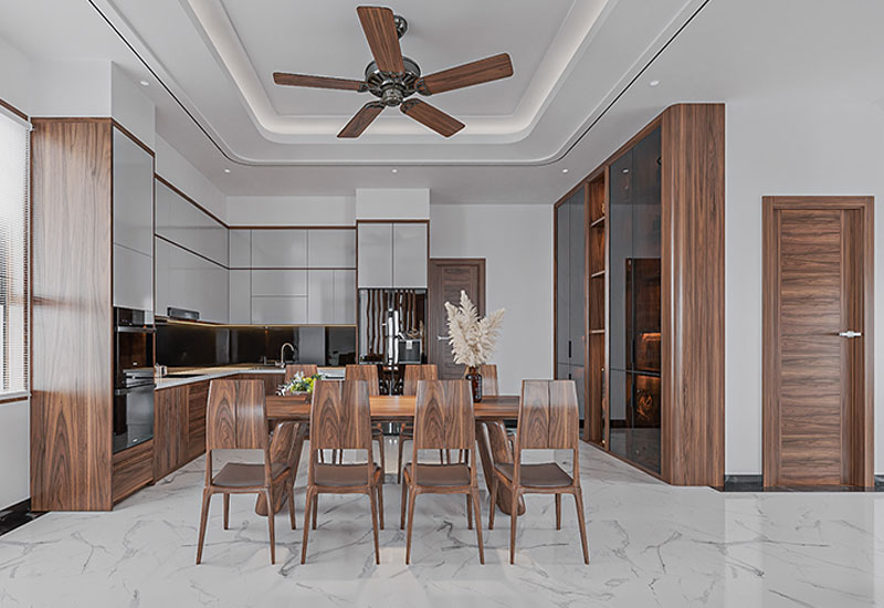 Tủ bếp gỗ óc chó tự nhiên