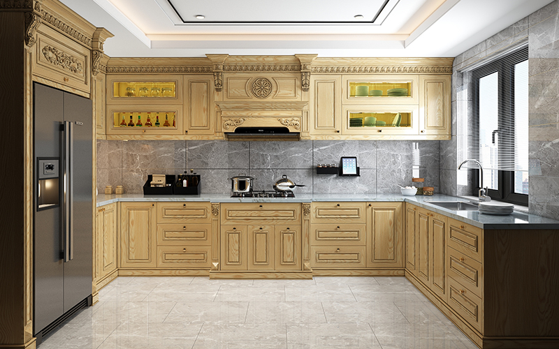 Tủ bếp gỗ tần bì (Sồi Nga) giá xưởng | Miễn phí thiết kế bếp
